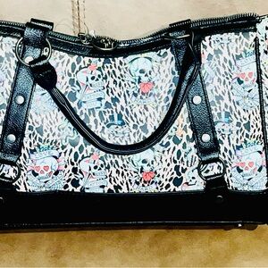 Ed Hardy Black Tote with Pink and Red Skull Accents